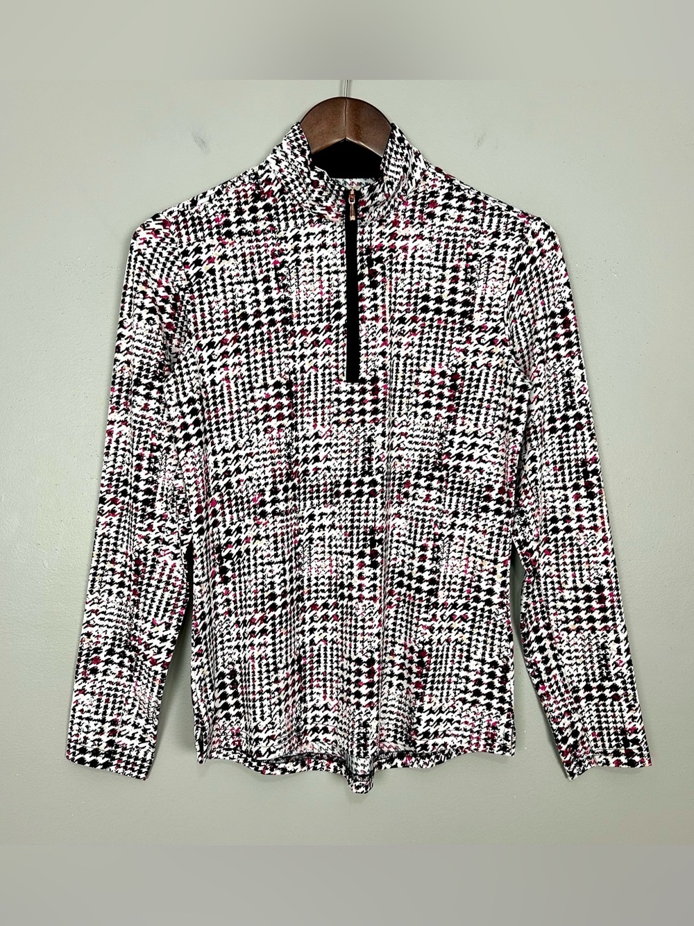 San Soleil Quarter Zip Pullover Women’s Size XS Lightweight Houndstooth Mesh
